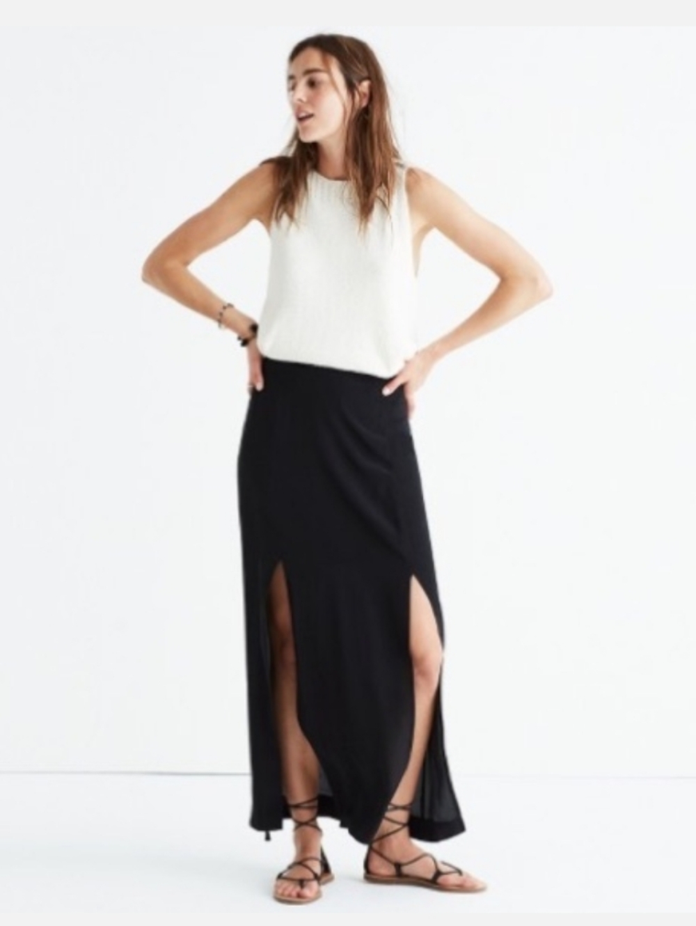 Madewell Black Double-Slit Maxi Skirt
